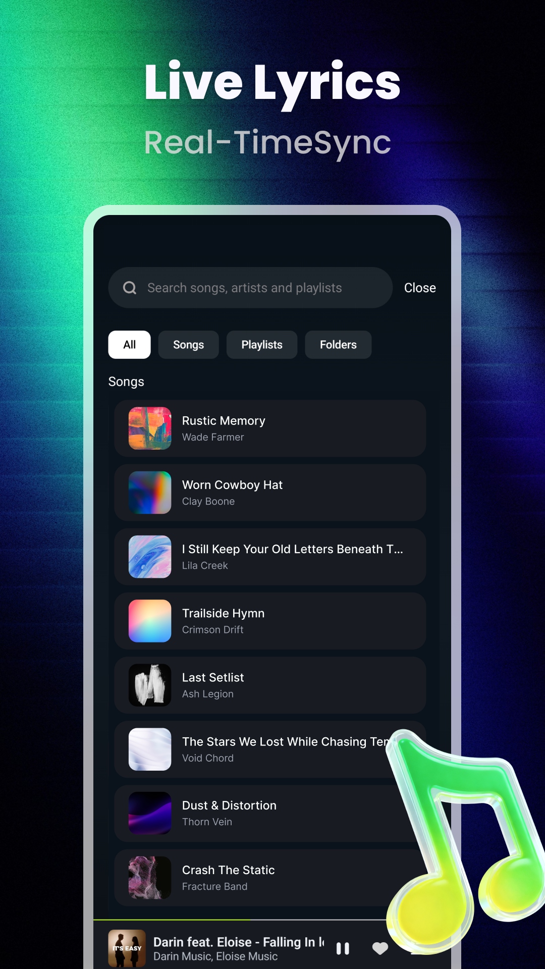 Zora search screen highlighting live lyrics