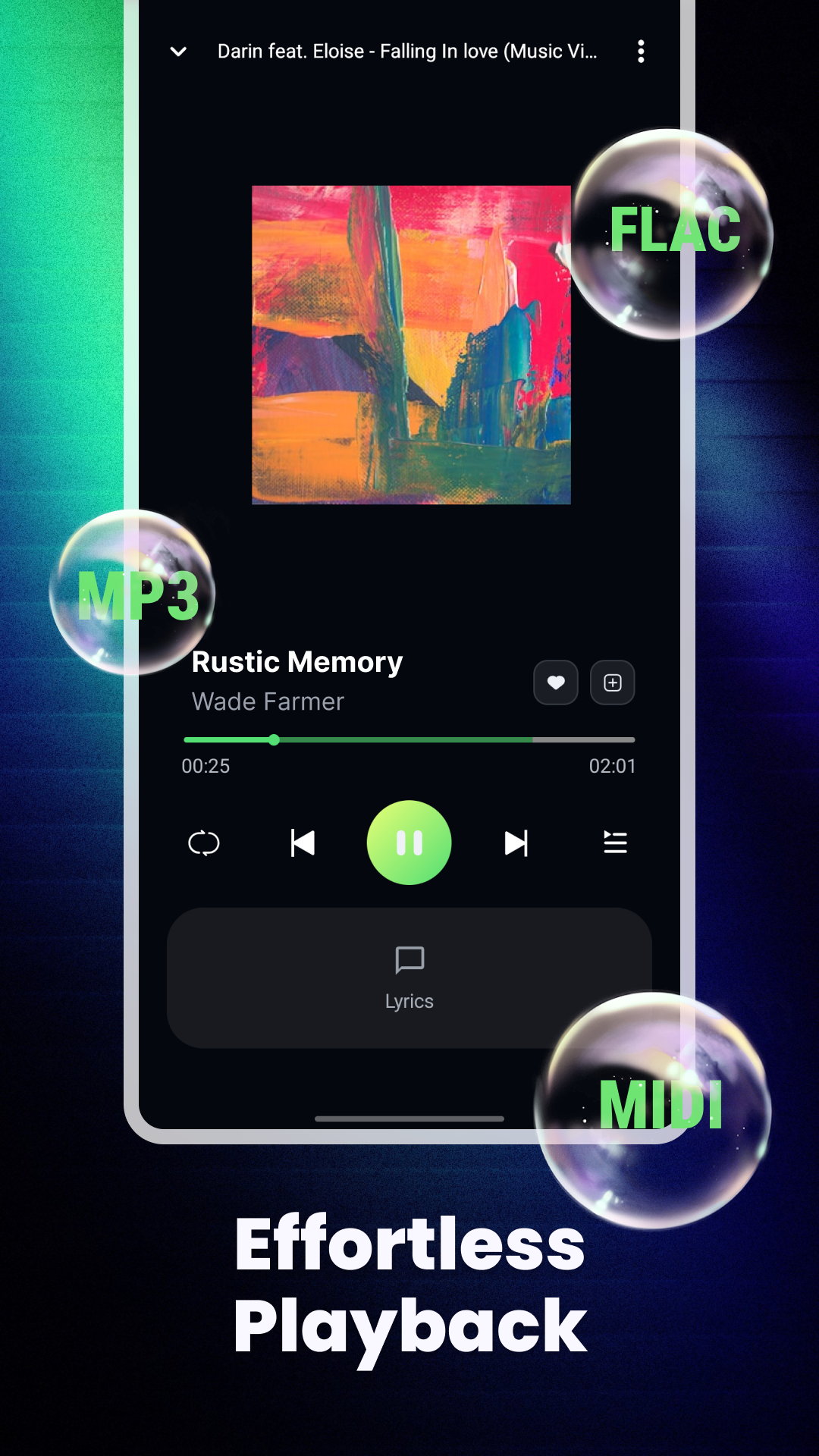 Zora now playing screen with playback controls
